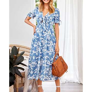 BTFBM Summer Boho Dress Deep V Neck Cutout Maxi