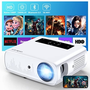 GROVIEW Projector - 15000lux 490ANSI - Stunning 1080P Home Theater & Bluetooth