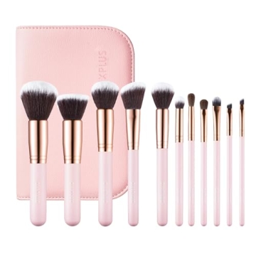 SIXPLUS 11Pcs Pink Makeup Brush Set with Travel Bag