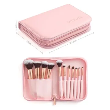 SIXPLUS 11Pcs Pink Makeup Brush Set with Travel Bag