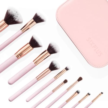 SIXPLUS 11Pcs Pink Makeup Brush Set with Travel Bag