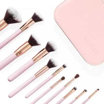 SIXPLUS 11Pcs Pink Makeup Brush Set with Travel Bag