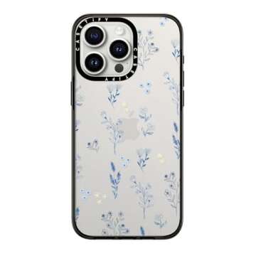 CASETiFY Compact Case for iPhone 15 Pro Max [Lightweight / 4 ft. 2X Military Grade Drop Protection/Slim] - Small Blue Flowers - Clear Black