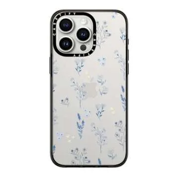 CASETiFY Compact Case for iPhone 15 Pro Max [Lightweight / 4 ft. 2X Military Grade Drop Protection/Slim] - Small Blue Flowers - Clear Black