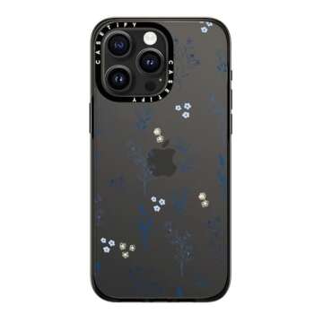 CASETiFY Compact Case for iPhone 15 Pro Max [Lightweight / 4 ft. 2X Military Grade Drop Protection/Slim] - Small Blue Flowers - Clear Black
