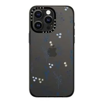 CASETiFY Compact Case for iPhone 15 Pro Max [Lightweight / 4 ft. 2X Military Grade Drop Protection/Slim] - Small Blue Flowers - Clear Black