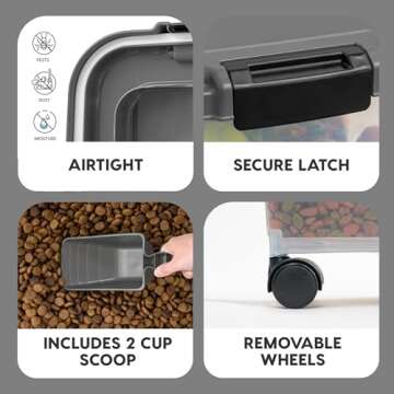 IRIS USA Dog Food Storage Container, 30 lbs & 11 lbs Combo, Cat Food Storage Container, Dog Treat Container, Airtight, Stackable, 2-Cup Scoop, Wheels, Easy Mobility, Dark Gray