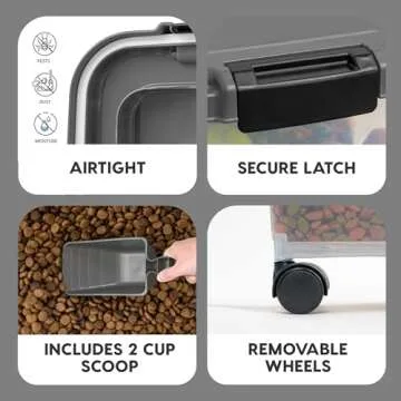 IRIS USA Dog Food Storage Container, 30 lbs & 11 lbs Combo, Cat Food Storage Container, Dog Treat Container, Airtight, Stackable, 2-Cup Scoop, Wheels, Easy Mobility, Dark Gray