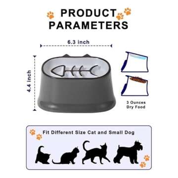 Y YHY Slow Feeder Cat Bowl, Elevated Cat Food Bowl Tilted Design, Dog Slow Feeder Bowl no Black Chin, Fish Bone Slow Feeder for Dry and Wet Food, Gray
