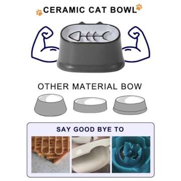 Y YHY Slow Feeder Cat Bowl, Elevated Cat Food Bowl Tilted Design, Dog Slow Feeder Bowl no Black Chin, Fish Bone Slow Feeder for Dry and Wet Food, Gray