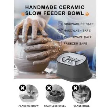 Y YHY Slow Feeder Cat Bowl, Elevated Cat Food Bowl Tilted Design, Dog Slow Feeder Bowl no Black Chin, Fish Bone Slow Feeder for Dry and Wet Food, Gray