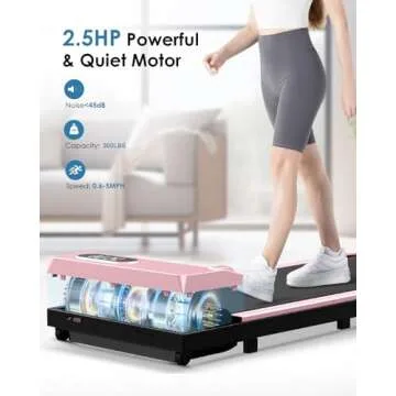 Walking Pad Treadmill Under Desk, 5MPH Small Portable Treadmill for Office & Home, Mini Quiet Compact, 2.5HP Flat Running Machine, 300 Lb Capacity, Pink