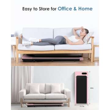 Walking Pad Treadmill Under Desk, 5MPH Small Portable Treadmill for Office & Home, Mini Quiet Compact, 2.5HP Flat Running Machine, 300 Lb Capacity, Pink