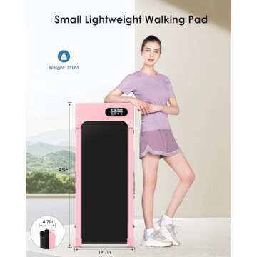 Walking Pad Treadmill Under Desk, 5MPH Small Portable Treadmill for Office & Home, Mini Quiet Compact, 2.5HP Flat Running Machine, 300 Lb Capacity, Pink