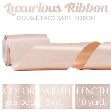 MEEDEE Rose Gold Satin Ribbon Lux Double Faced 10 Yards