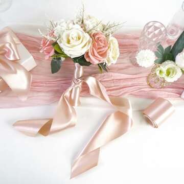 MEEDEE Rose Gold Satin Ribbon Lux Double Faced 10 Yards