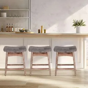 Erste!Bravo Solid Wood Bar Stools Set of 3 for Kitchen