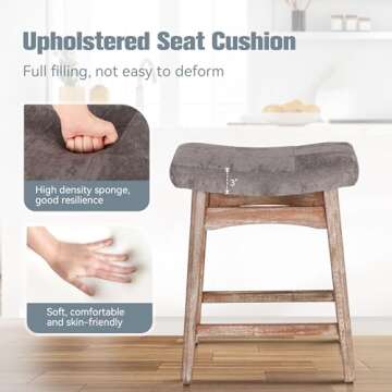 Erste!Bravo Solid Wood Bar Stools Set of 3 for Kitchen