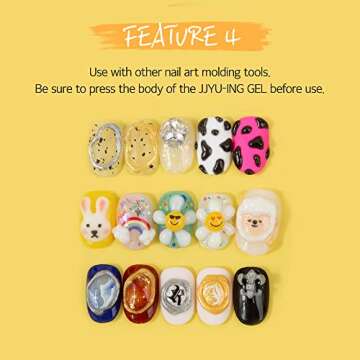 SARA FRIENDS 3D Embossing JJYU-ING Gel for Nail Art, Clear 10g(0.35oz) 3D Nail Polish Gel alternatives Embossed Character Nail Art Design Color Drawing DIY at Home Made in Korea