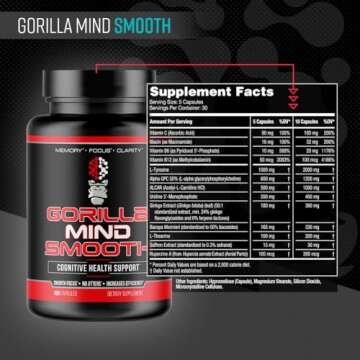 Gorilla Mind Smooth Nootropic Formula - Non-Stimulant Focus Supplement for Memory & Clarity