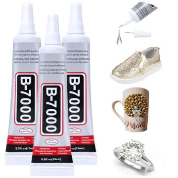 B7000 Adhesive Rhinestones Glue for Crafts, 3PCS B7000 Jewelry Glue +2PCS 110ml / 3.7 fl oz B7000 Clear Glue with 5 Dotting Pen Tool, Wax Pencil and Tweezer, Jewelry Glue for DIY Craft Makeup Shoes