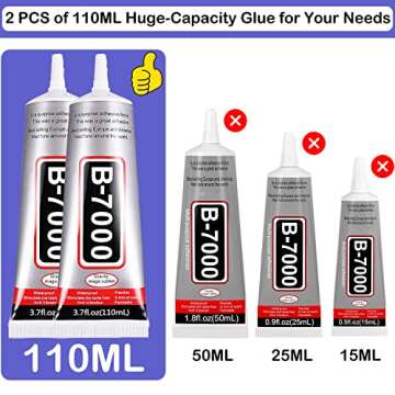 B7000 Adhesive Rhinestones Glue for Crafts, 3PCS B7000 Jewelry Glue +2PCS 110ml / 3.7 fl oz B7000 Clear Glue with 5 Dotting Pen Tool, Wax Pencil and Tweezer, Jewelry Glue for DIY Craft Makeup Shoes