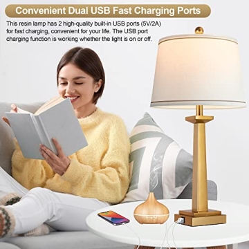 Elegant Gold Table Lamps with USB Charging Ports
