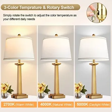 Elegant Gold Table Lamps with USB Charging Ports