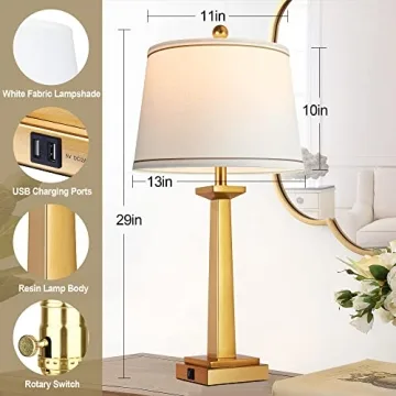 Elegant Gold Table Lamps with USB Charging Ports