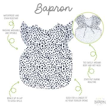 BapronBaby Flutter Organic Dot Bapron - No Neck Tie Safer Bib for Baby & Toddler - Soft Waterproof Stain Resistant - Machine Washable - Sz Baby/Toddler 6m-3T
