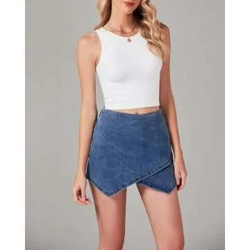 luvamia Jean Skorts for Woman High Waisted Pull On Stretchy Denim Wrap Skirt with Shorts Trendy Asymmetrical Skort