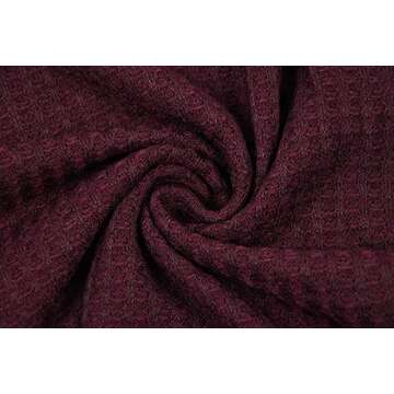 MOLERANI Womens Waffle Knit V-Neck Tunic Blouse Tie Knot Henley Tops Loose Fitting Bat Wing Plain Shirts (L, Wine Red)