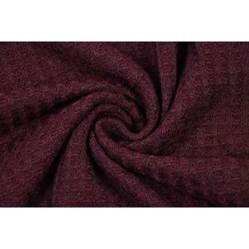 MOLERANI Womens Waffle Knit V-Neck Tunic Blouse Tie Knot Henley Tops Loose Fitting Bat Wing Plain Shirts (L, Wine Red)