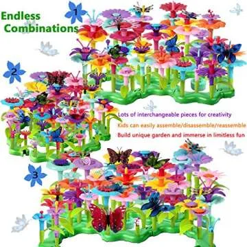 LANNEY Flower Building Toy Set, 200 Pcs Flower Garden Building Toys for Girls Boys 3 4 5 6 7 Year Ol...