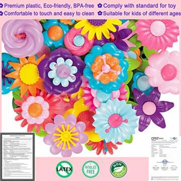 LANNEY Flower Building Toy Set, 200 Pcs Flower Garden Building Toys for Girls Boys 3 4 5 6 7 Year Old, Educational Stem Build Flower Garden Toy, Kids Toddler Birthday Gift Ideas