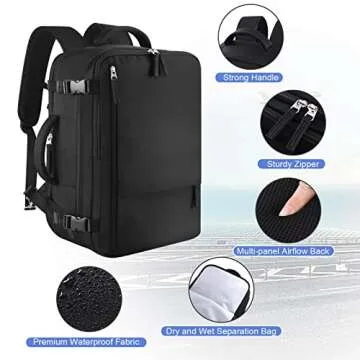 Sinaliy Large Travel Backpack for Women Men, Expandable 40L Carry On Backpack, 17 Inch Laptop Backpack College Bookbag, Waterproof Travel bag as Person Item Flight Approved