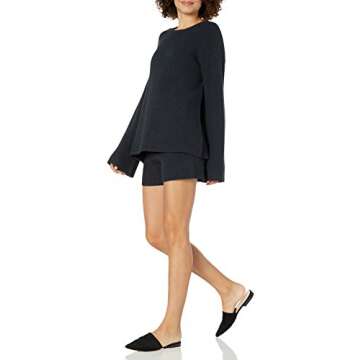 The Drop Women's Alice Crewneck Back Slit Ribbed Pullover Sweater, Black, L