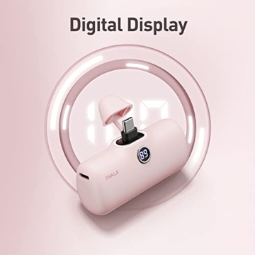 iWALK Small Portable Charger, 4800mAh 18W PD Fast Charging Power Bank with Built-in USB-C Connector, External Mini Battery Pack for Samsung Galaxy Z Flip, S24/S23, Android, iPhone 15/Pro/Max