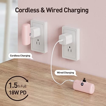 iWALK Small Portable Charger, 4800mAh 18W PD Fast Charging Power Bank with Built-in USB-C Connector, External Mini Battery Pack for Samsung Galaxy Z Flip, S24/S23, Android, iPhone 15/Pro/Max