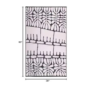 Fab Habitat Outdoor Rug - Waterproof, Fade Resistant, Crease-Free - Premium Recycled Plastic - Tribal, Black & White - Porch, Deck, Balcony, Mudroom, Laundry Room, Patio - Serowe - Black - 3 x 5 ft