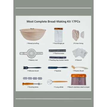 Virtuously made Bread Proofing Basket, Round 9 inch Sourdough starter kit, Proofing Basket for Bread baking, Bread Making Supplies Tools, Banneton Basket Gift Set, Medium, Natural, VM-SDSK-10