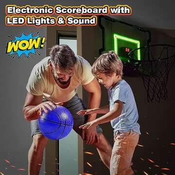 Indoor Electronic Basketball Hoop with Scoreboard, LED Lights, 3 Balls & Pump - For Kids, Teens & Adults