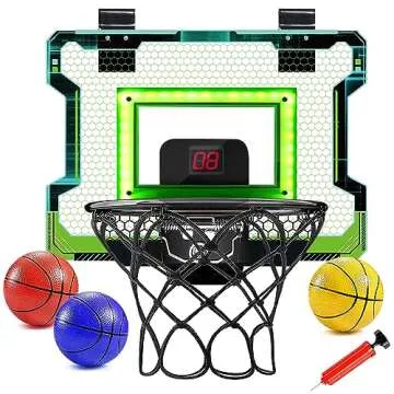 Indoor Electronic Basketball Hoop with Scoreboard, LED Lights, 3 Balls & Pump - For Kids, Teens & Adults