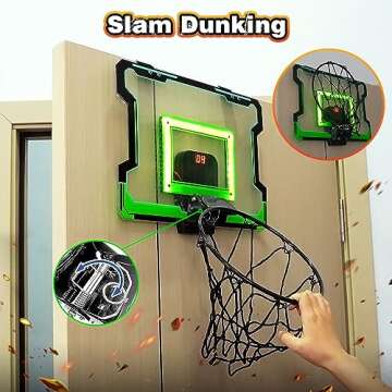 Indoor Electronic Basketball Hoop with Scoreboard, LED Lights, 3 Balls & Pump - For Kids, Teens & Adults