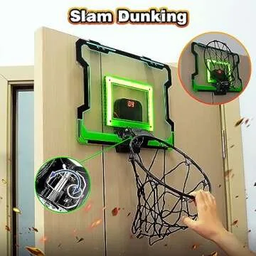 Indoor Electronic Basketball Hoop with Scoreboard, LED Lights, 3 Balls & Pump - For Kids, Teens & Adults