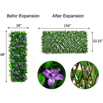 DOEWORKS Expandable Fence Privacy Screen for Balcony Patio Outdoor, 4PCS Faux Ivy Fencing Panel for ...
