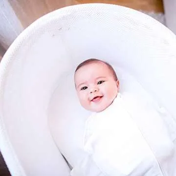Happiest Baby SNOO Sleep Sack - 100% Organic Cotton Baby Swaddle Blanket - Doctor Designed Promotes Healthy Hip Development (White, Small)