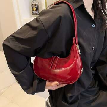 Lxyxinarhy Women's Crescent Shoulder Bag - Chic Retro 90s Red Purse for Everyday Style