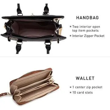 Dasein Vegan Leather Satchel Handbag with Wallet