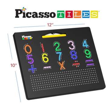 PicassoTiles 2-in-1 Magnetic Drawing Board Toy 12x10 inch Large Magnet Bead Tablet Pad with 2 Facing...